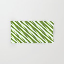 [ Thumbnail: Mint Cream and Green Colored Stripes Pattern Hand & Bath Towel ]