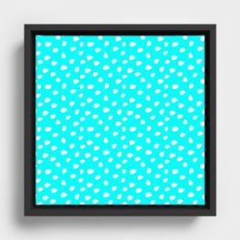 Aqua Blue and White Seamless Pattern Paint Brush Strokes Framed Canvas