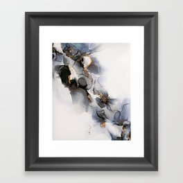Waterfall Butterflies Fluid Abstract Art Blue and Gold Framed Art Print