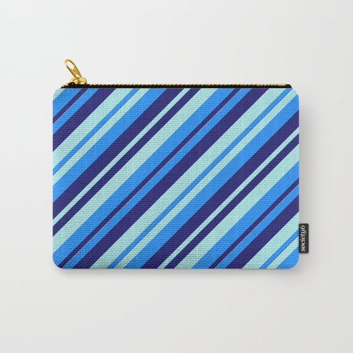 Blue, Midnight Blue, and Turquoise Colored Lined/Striped Pattern Carry-All Pouch