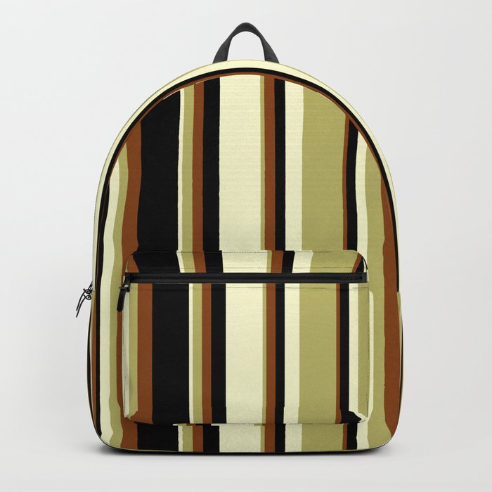 Dark Khaki, Brown, Black, and Light Yellow Colored Stripes Pattern Backpack