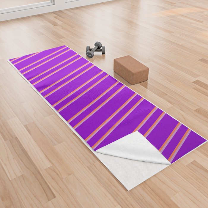 Dark Violet, Plum & Coral Colored Stripes/Lines Pattern Yoga Towel