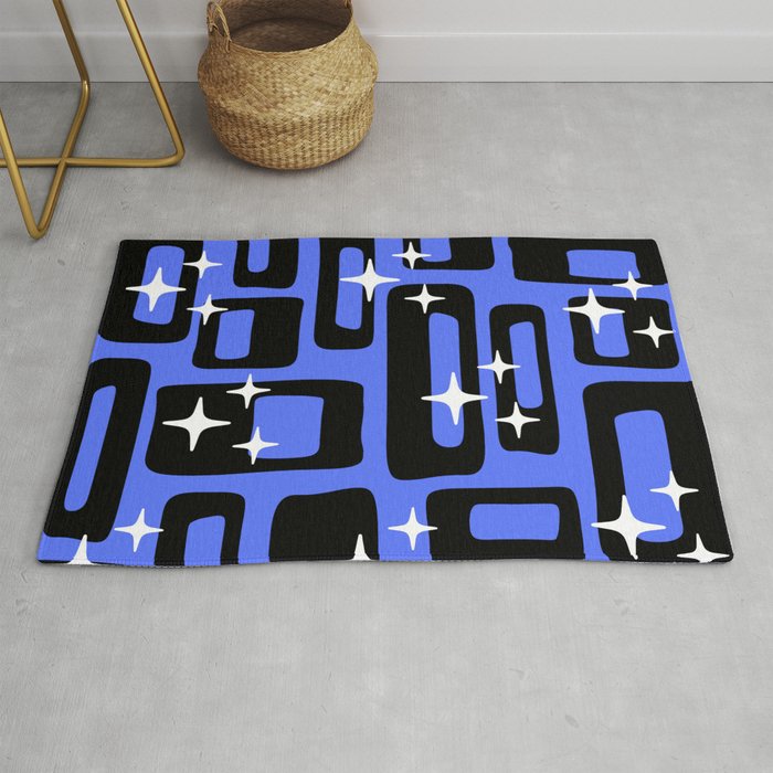 Retro Mid Century Modern Abstract Pattern 581 Black And Blue Rug