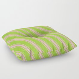 [ Thumbnail: Green & Light Pink Colored Lined/Striped Pattern Floor Pillow ]