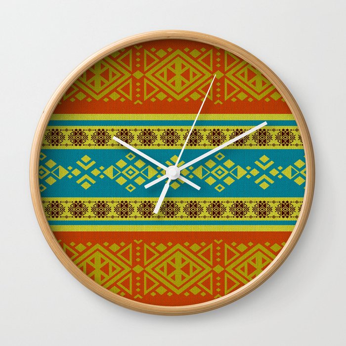 Mexican /Tribal Style pattern -Orange and Blue Wall Clock