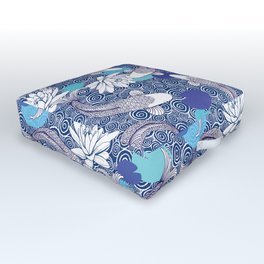 Blue Koi Ripples fish Pattern Outdoor Floor Cushion | Lucky, Koicarp, Blue, Swirls, Turquoise, Fishing, Japanese, Calm, Waterlilies, Fish 
