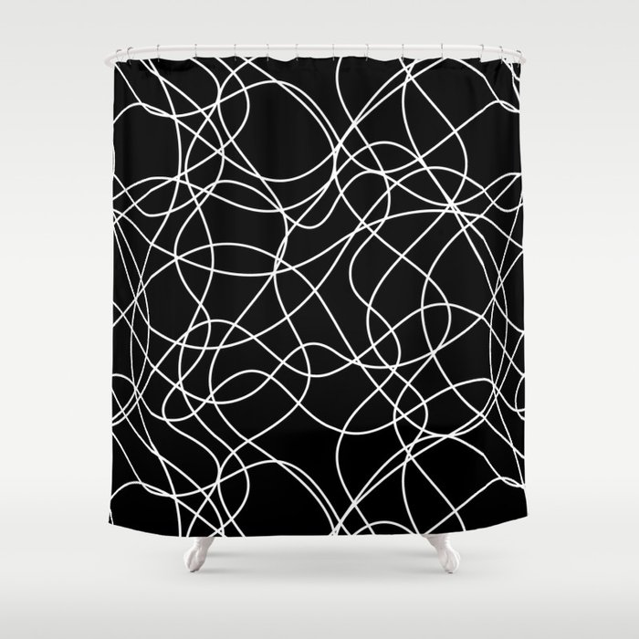 Abstract Scribbled Doodle Line Art, Odd Shaped Shower Curtain Rods