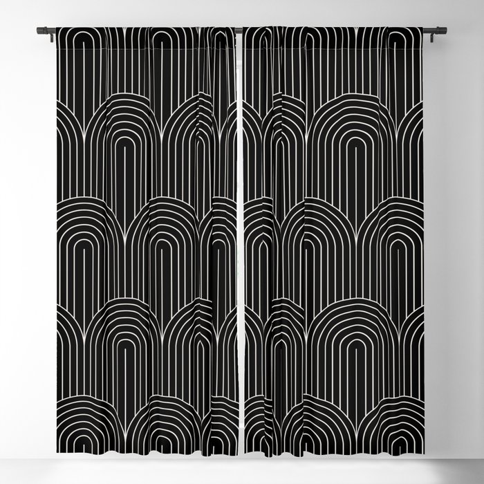 Art Deco Arch Pattern V Black & White Blackout Curtain