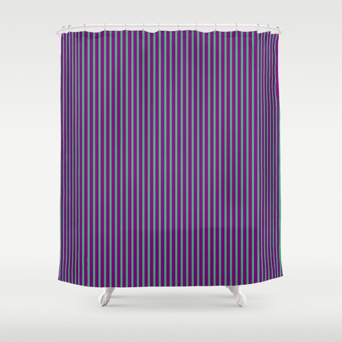 Sea Green and Purple Colored Striped/Lined Pattern Shower Curtain