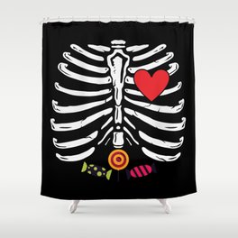 Funny Skeleton Halloween Heart Candies Shower Curtain