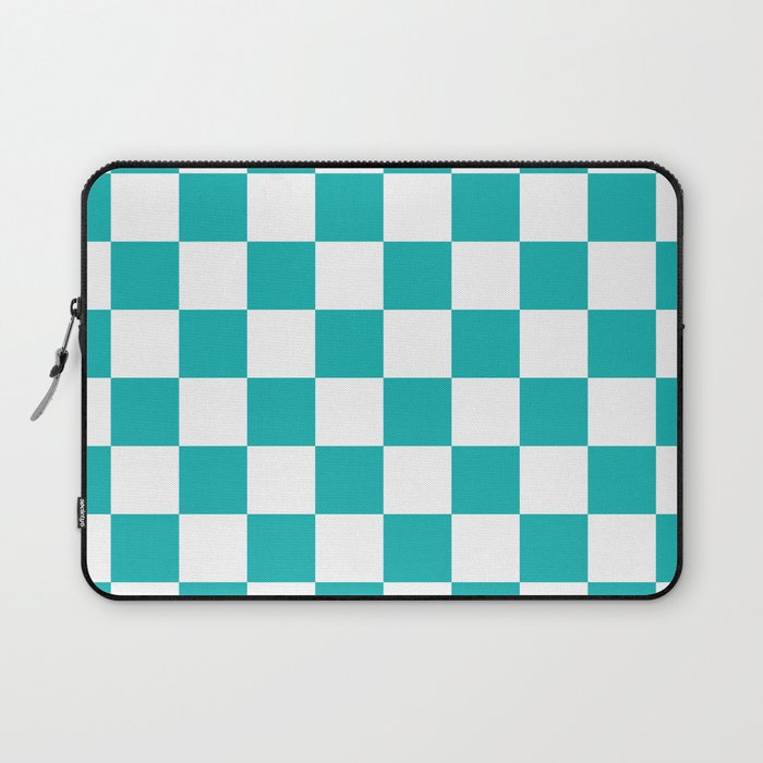 Turquoise Blue Checkerboard Pattern Palm Beach Preppy Laptop Sleeve
