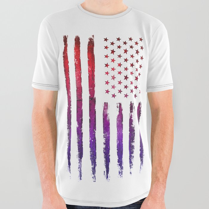 Red & blue gradient USA flag All Over Graphic Tee