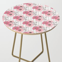 Pretty Pink Daisies Striped Floral Pattern Side Table