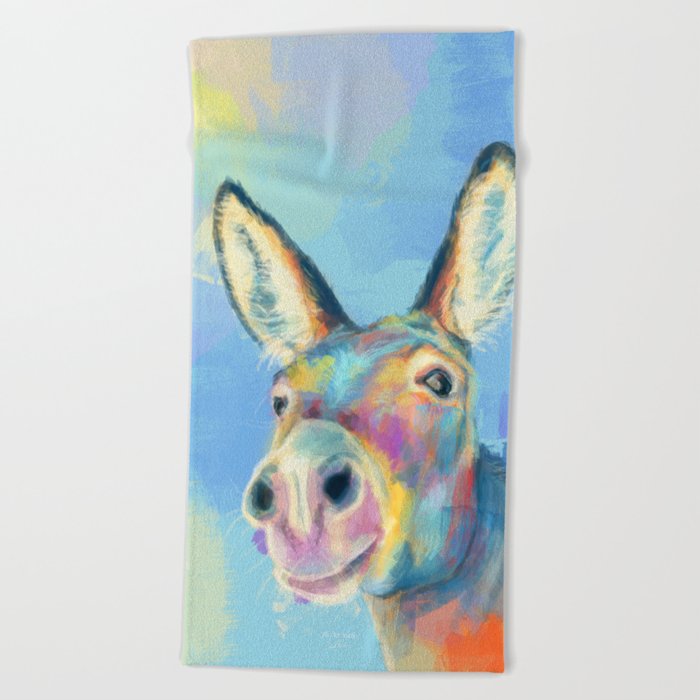 Carefree Donkey - Digital and Colorful Animal Illustration Beach Towel