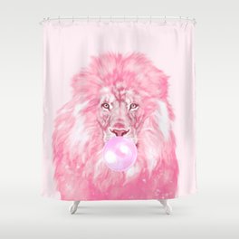 Lion Chewing Bubble Gum in Pink Shower Curtain