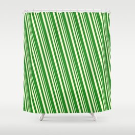 [ Thumbnail: Light Yellow and Forest Green Colored Lines/Stripes Pattern Shower Curtain ]