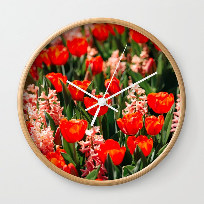 Red Tulips and Pink Hyacinth Wall Clock