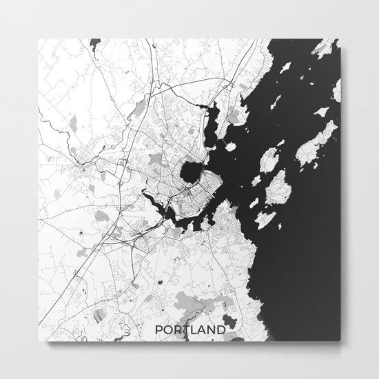 Portland Maine Map Gray Metal Print