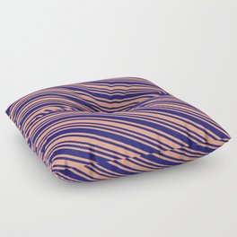 [ Thumbnail: Light Salmon & Midnight Blue Colored Stripes/Lines Pattern Floor Pillow ]