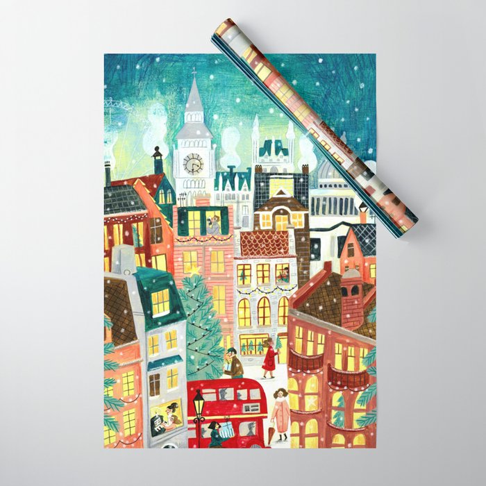 London city lights in the snow Wrapping Paper