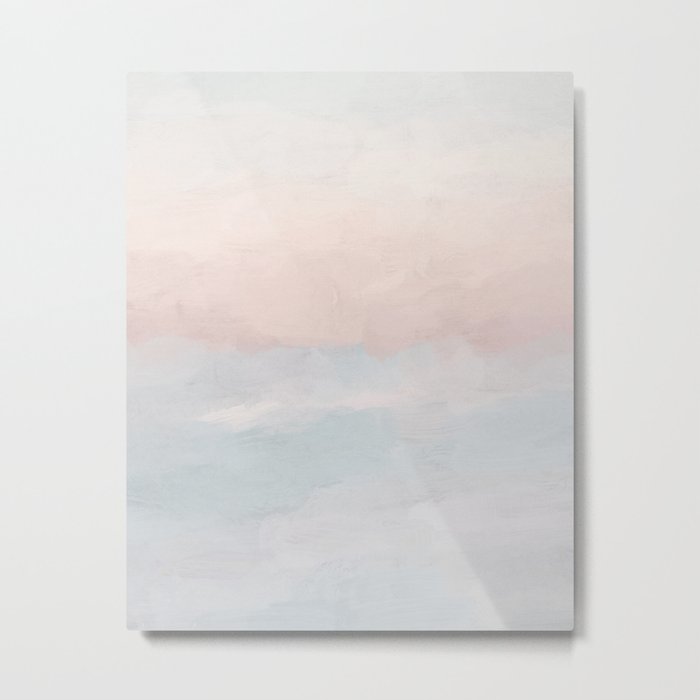 Soothing Seas III - Soft Pink Blue Sunrise Horizon Ocean for Nursery Abstract Coastal Painting Art Metal Print