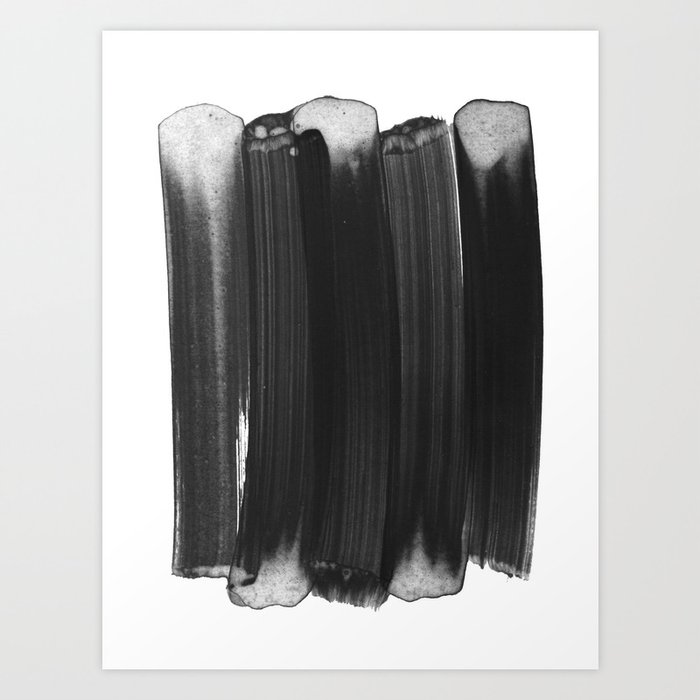 Charcoal Grey Minimalist Abstract Brushstrokes Art Print