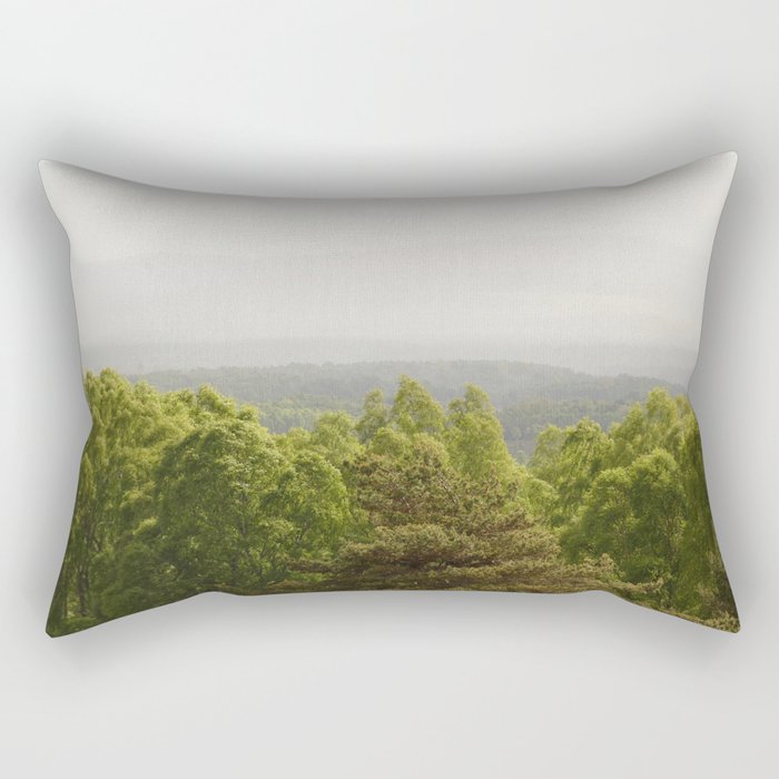 Scottish Highlands Tree Scape and Misty Mountains Rectangular Pillow