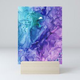 Teal Purple Abstract 521 Alcohol Ink Painting by Herzart Mini Art Print