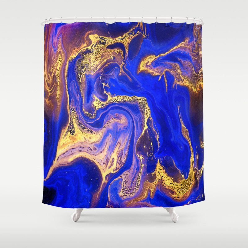Marble Gold And Deep Blue Shower, Blue And Gold Marble Shower Curtain