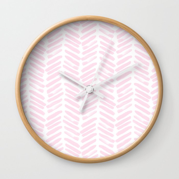 Handpainted Chevron pattern light pink stripes Wall Clock