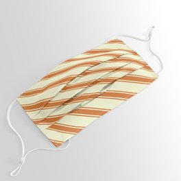 [ Thumbnail: Light Yellow & Chocolate Colored Pattern of Stripes Face Mask ]