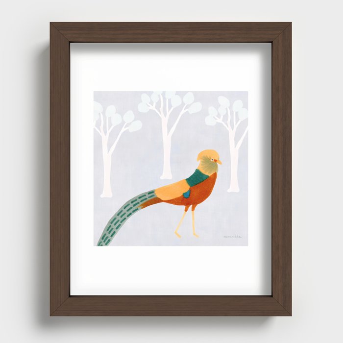 Walking Bird in the Woods - on Grey Recessed Framed Print