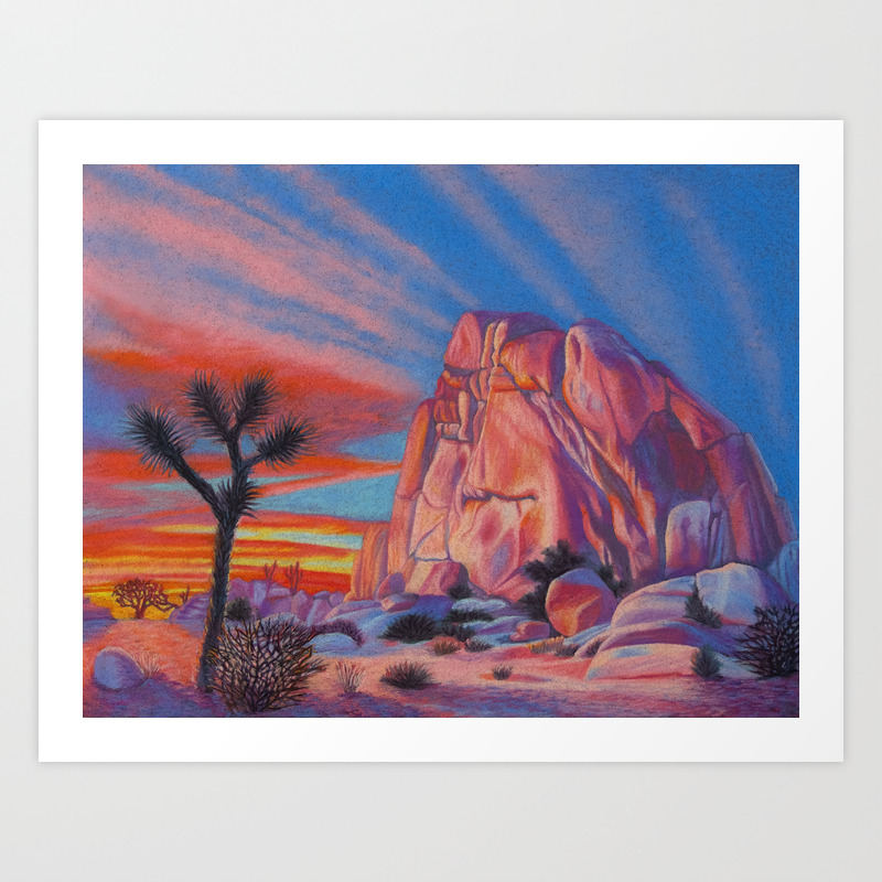 Glowing Joshua Tree Sunset As The Climbing Day Draws To A Close
