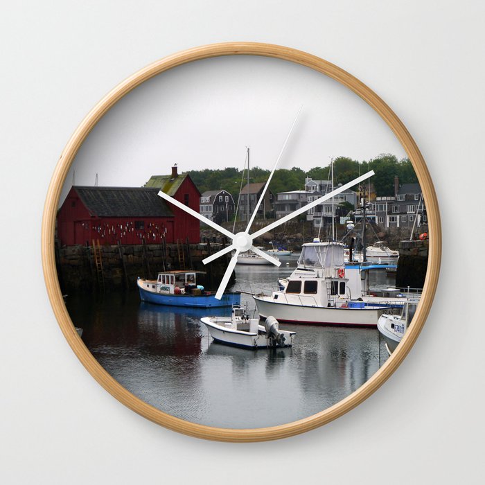 Rockport Inner Harbor With Lobster Fleet And Motif No.1 Wall Clock