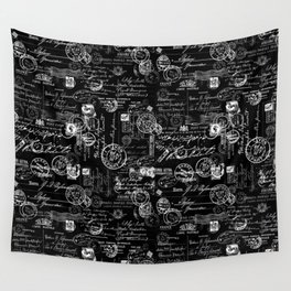 Nostalgic Message Charming Vintage Letters And Postcards Black White Pattern Wall Tapestry