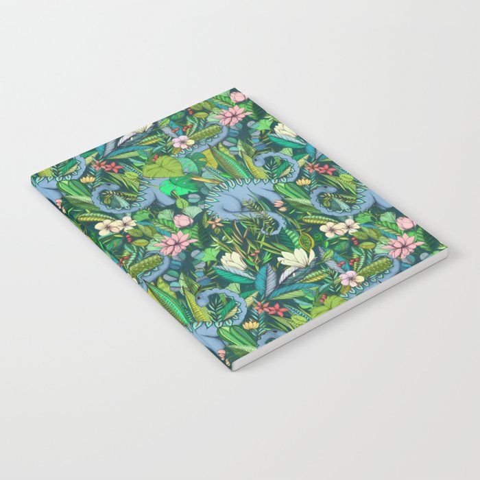 Improbable Botanical with Dinosaurs - dark green Notebook
