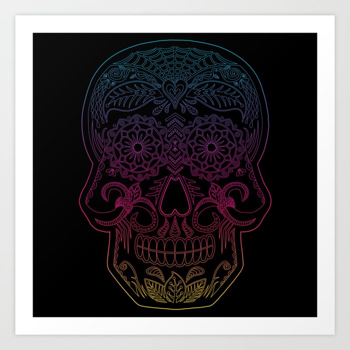 Color Me Day of the Dead Skull - Rainbow Art Print