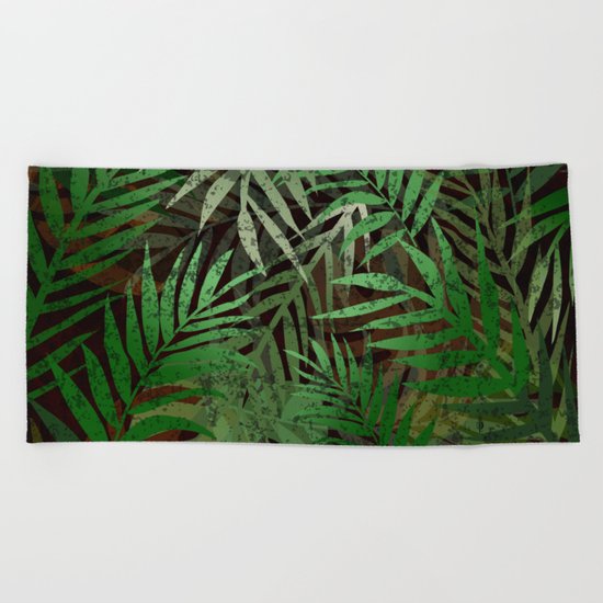 TROPICAL GREEN LEAVES BROWN B. Beach Towel
