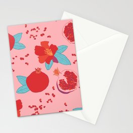 Pomegranate fruit and flower pink and red pattern Stationery Card