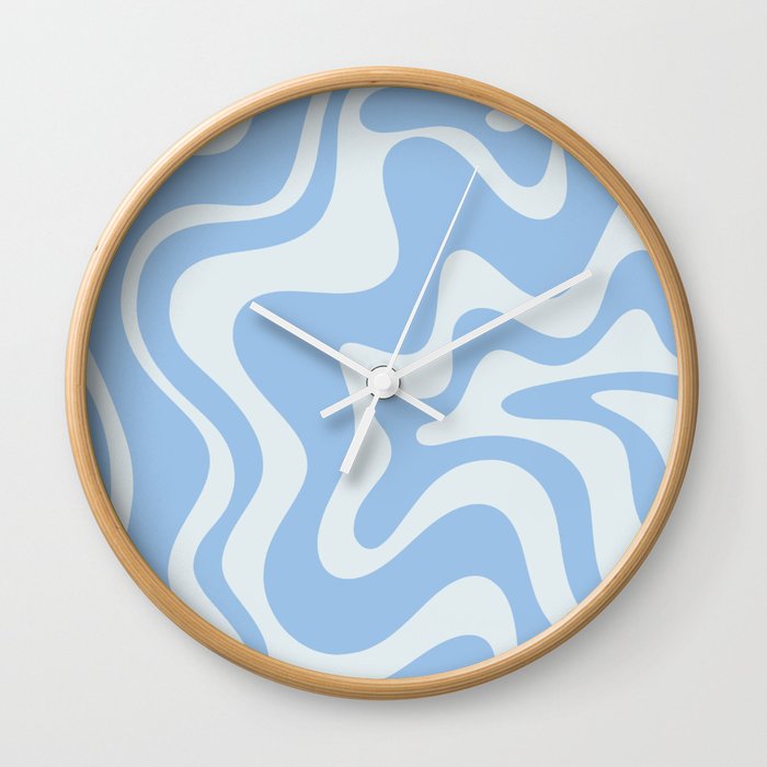 Retro Liquid Swirl Abstract Pattern in Powder Blue Wall Clock