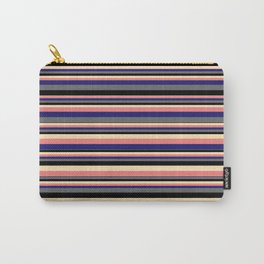 [ Thumbnail: Vibrant Beige, Light Coral, Midnight Blue, Dim Gray, and Black Colored Pattern of Stripes Carry-All Pouch ]