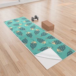 TOSSED SWIMMING FISH in COASTAL BLUE AND CREAM ON TURQUOISE Yoga Towel