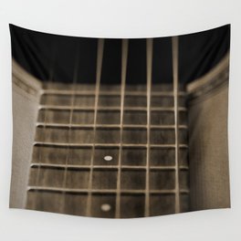 acoustic guitar fretboard, sepia - oil painting Wall Tapestry