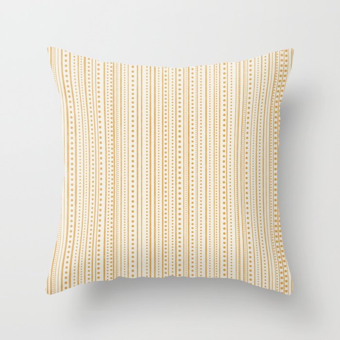 Bamako Textured Stripes and Dots Vertical Pattern in Muted Gold and Cream Throw Pillow