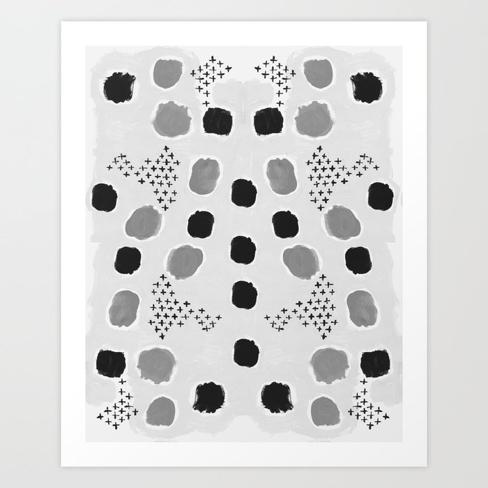 Jordan - black and white grey minimal modern dorm college trendy abstract painting dots brushstrokes Art Print