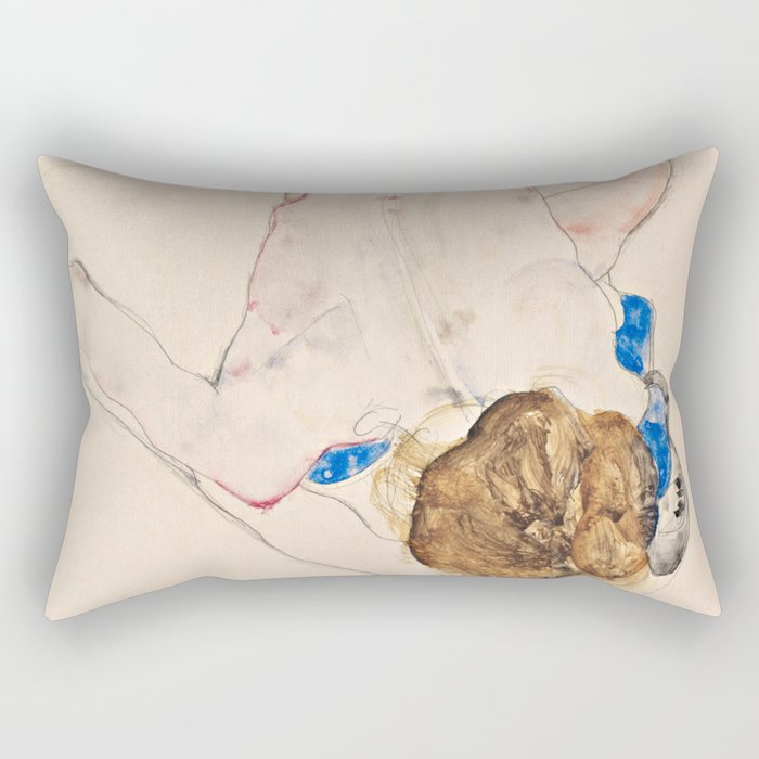 Egon Schiele - Nude with Blue Stockings, Bending Forward Rectangular Pillow