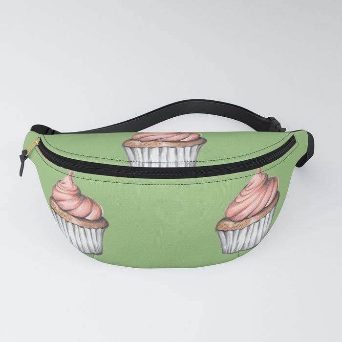 Sweet Rose Cupcake Green Background Fanny Pack