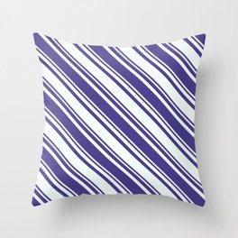 [ Thumbnail: Dark Slate Blue & Mint Cream Colored Stripes/Lines Pattern Throw Pillow ]