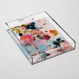 floral bloom abstract painting Acrylic Tray