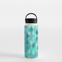 Aqua Teal Mint and Gold Oriental Moroccan Tile pattern Water Bottle